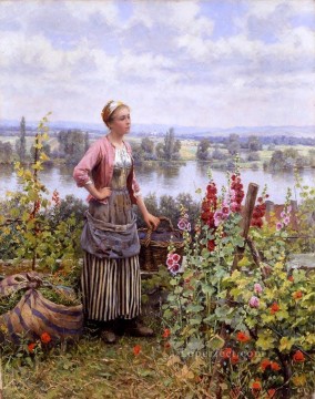 María en la terraza con un manojo de hierba, compatriota Daniel Ridgway Knight Pinturas al óleo